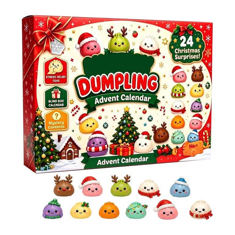 Christmas Dumpling Advent Calendar box and 24 squishy dumpling characters